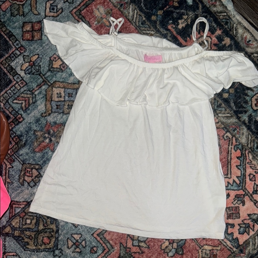 Lilly Pulitzer White Ruffled Short Sleeve Blouse